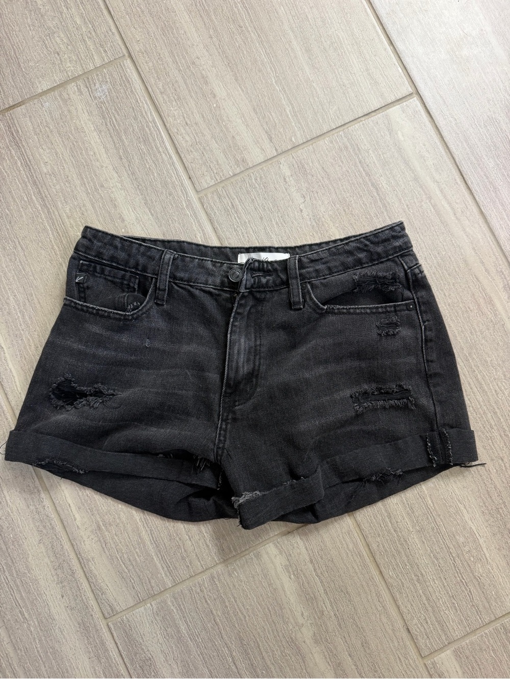 Kancan Women's Distressed Black Denim Shorts
